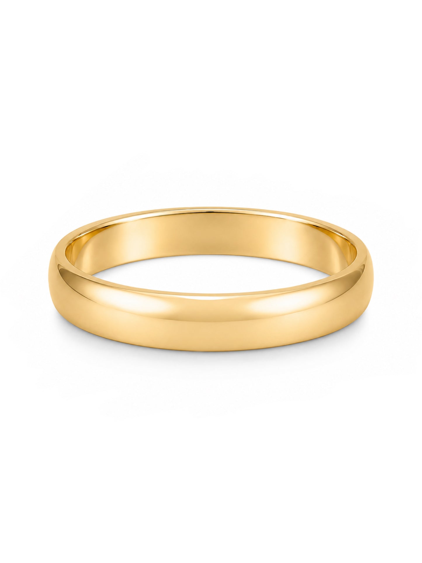 A classic yellow gold band ring with a smooth, polished finish, shown on a clean white background.