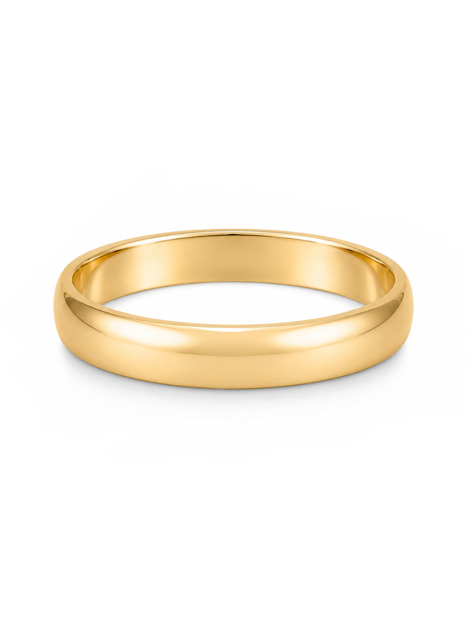 A classic yellow gold band ring with a smooth, polished finish, shown on a clean white background.