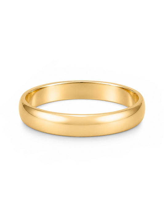 A classic yellow gold band ring with a smooth, polished finish, shown on a clean white background.