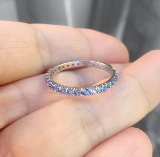 Tanzanite Eternity Stacking Ring: 2.3mm Pave Wedding Anniversary Band, December Birthstone Ring