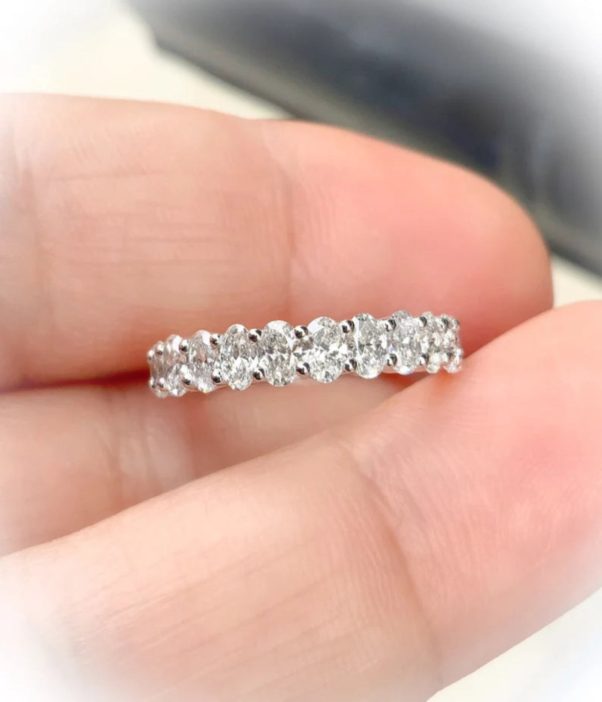 Prong Set Oval Diamond Band/ 1 Carat Diamond Shared Prong 3.3 mm Wedding Band/ 12 Natural Diamond Anniversary Ring/ Comes with Appraisal