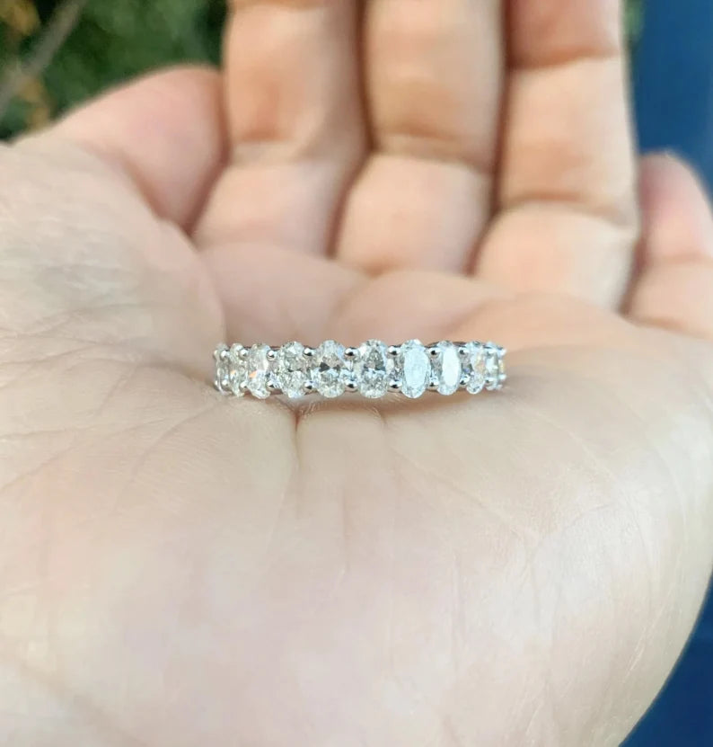 Prong Set Oval Diamond Band/ 1 Carat Diamond Shared Prong 3.3 mm Wedding Band/ 12 Natural Diamond Anniversary Ring/ Comes with Appraisal
