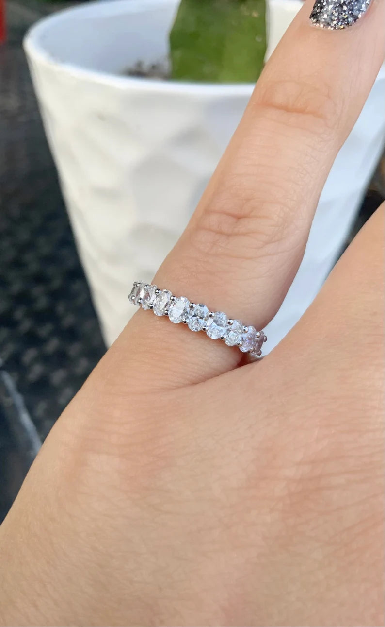 Prong Set Oval Diamond Band/ 1 Carat Diamond Shared Prong 3.3 mm Wedding Band/ 12 Natural Diamond Anniversary Ring/ Comes with Appraisal