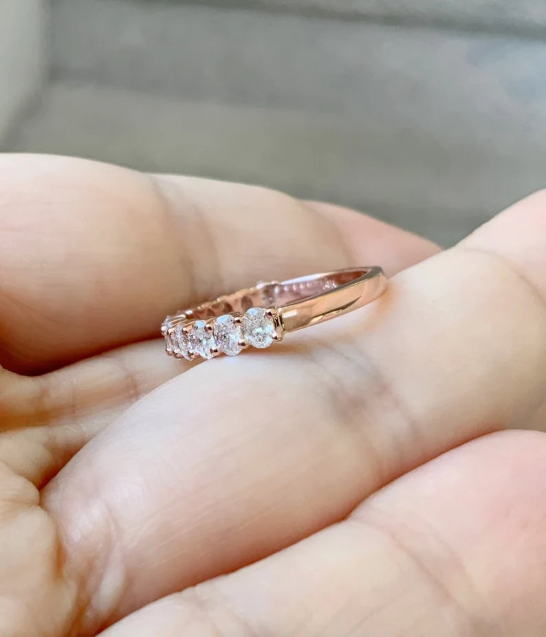 Prong Set Oval Diamond Band/ 1 Carat Diamond Shared Prong 3.3 mm Wedding Band/ 12 Natural Diamond Anniversary Ring/ Comes with Appraisal