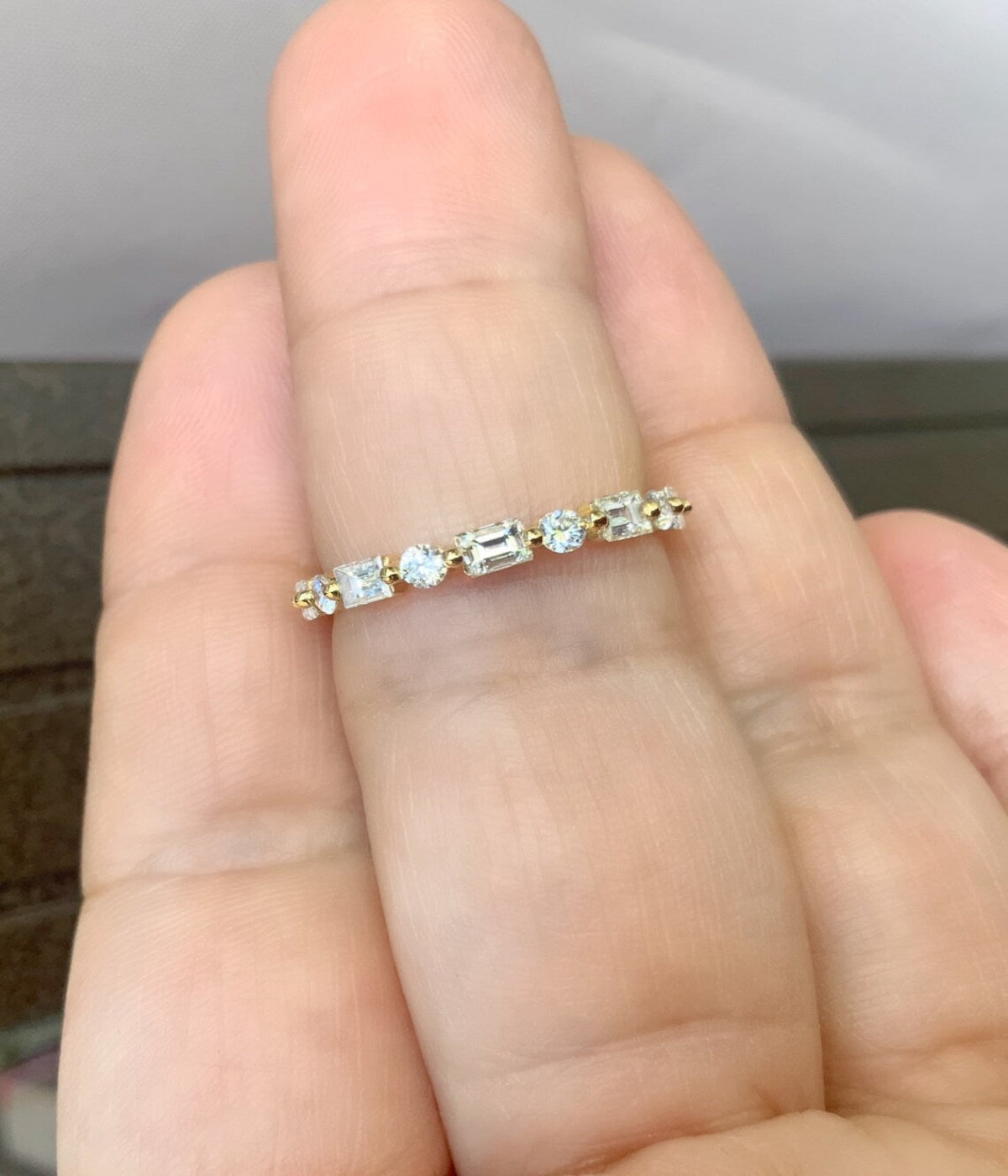 Baguette Round Natural Diamond Full Eternity Band/ 2.5mm Shared Prong Dot Dash Diamond Ring/ Gold or Platinum Baguette Dot Band w Appraisal