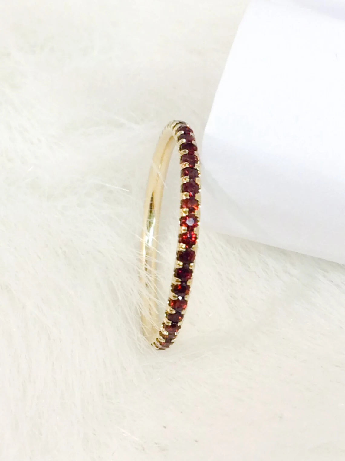 Garnet Eternity Band 1.7mm Full Pave Band Natural Garnet Infinity Wedding Ring Garnet Anniversary Gaurd Band January Birthstone Stack Ring
