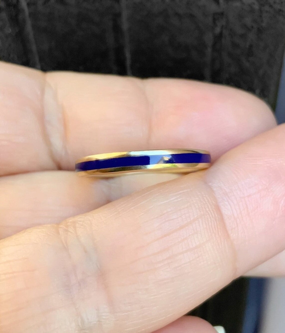 Navy Blue Enamel Wedding Band - 2.5mm Gold or Platinum Stacking Ring, 10K 14K 18K Platinum