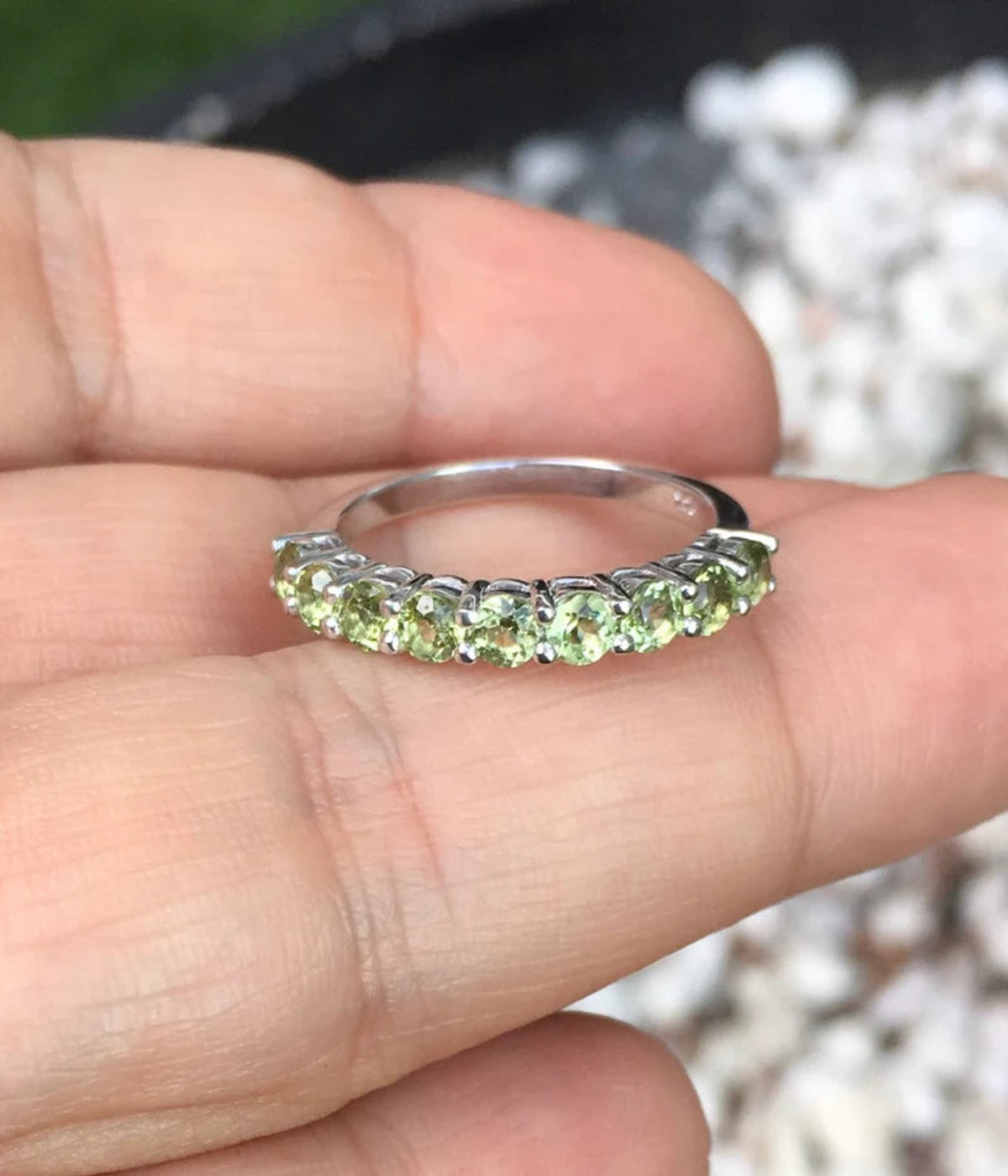 Peridot Ring Prong Set 9-Stone Peridot Wedding Anniversary Band Minimalist Peridot Stacking Ring August Birthstone Peridot Gaurd Ring Band