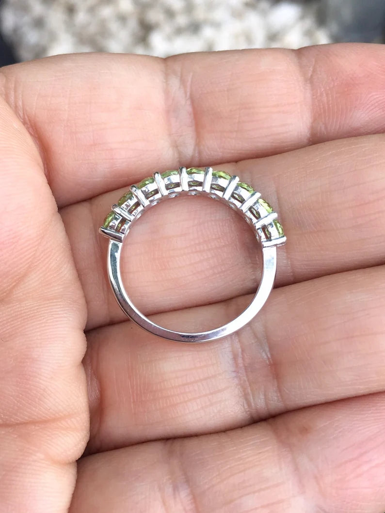 Peridot Ring Prong Set 9-Stone Peridot Wedding Anniversary Band Minimalist Peridot Stacking Ring August Birthstone Peridot Gaurd Ring Band