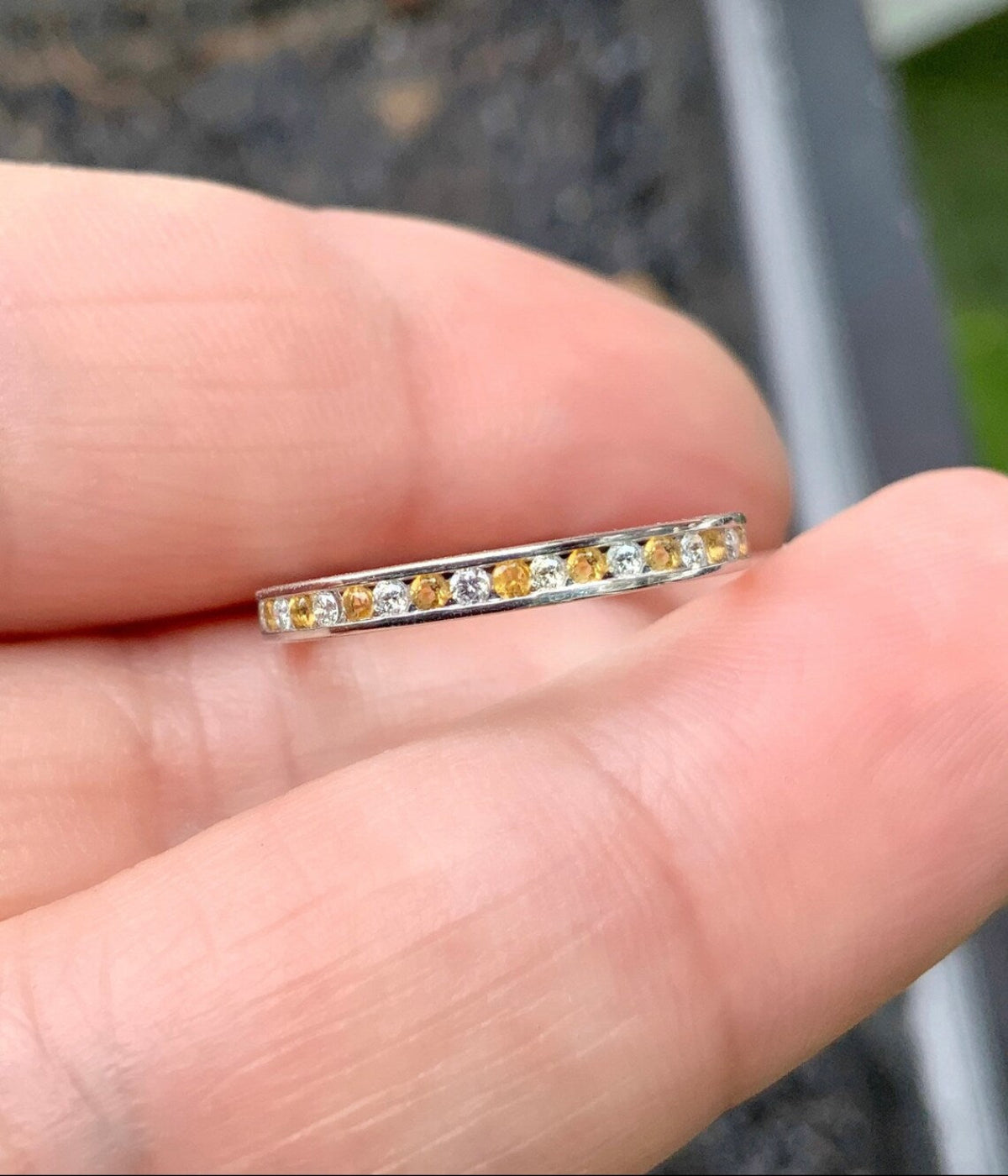 Alternating Citrine Diamond Channel Ring/ 2mm Full Eternity Diamond Citrine Wedding, Anniversary Band/ April November Birthstone Stack Ring