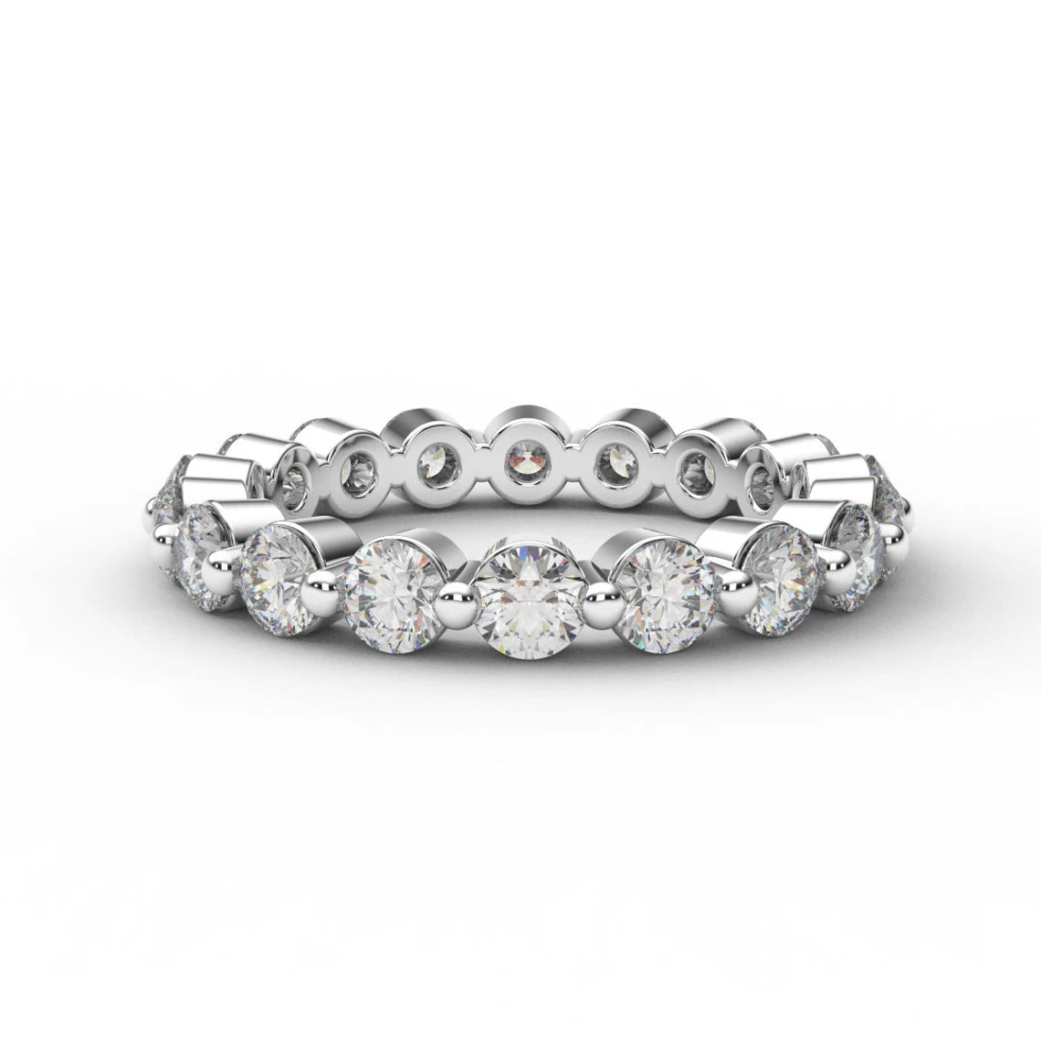 Natural Diamond Full Eternity Bubble Ring/ 3mm Ring with Floating Diamonds/ Unique Shared Prong Diamond Wedding Stack (Appraisal Included)