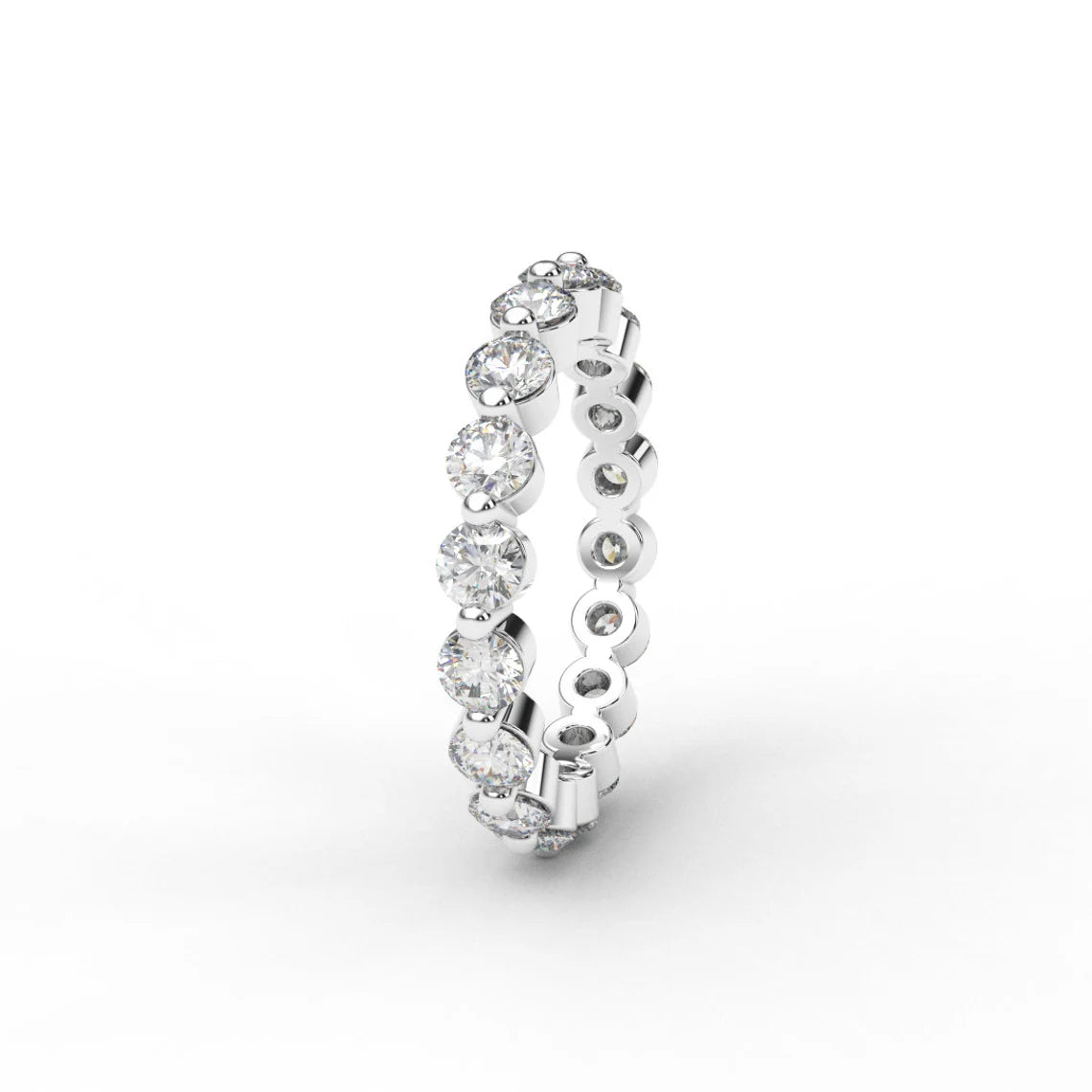 Natural Diamond Full Eternity Bubble Ring/ 3mm Ring with Floating Diamonds/ Unique Shared Prong Diamond Wedding Stack (Appraisal Included)