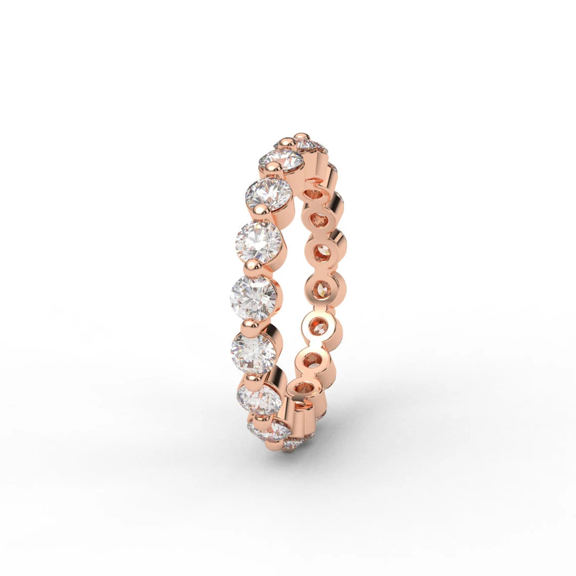 Natural Diamond Full Eternity Bubble Ring/ 3mm Ring with Floating Diamonds/ Unique Shared Prong Diamond Wedding Stack (Appraisal Included)