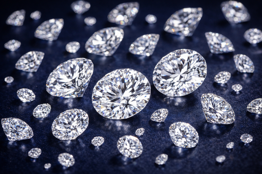 Collection of diamonds of various sizes on a dark background