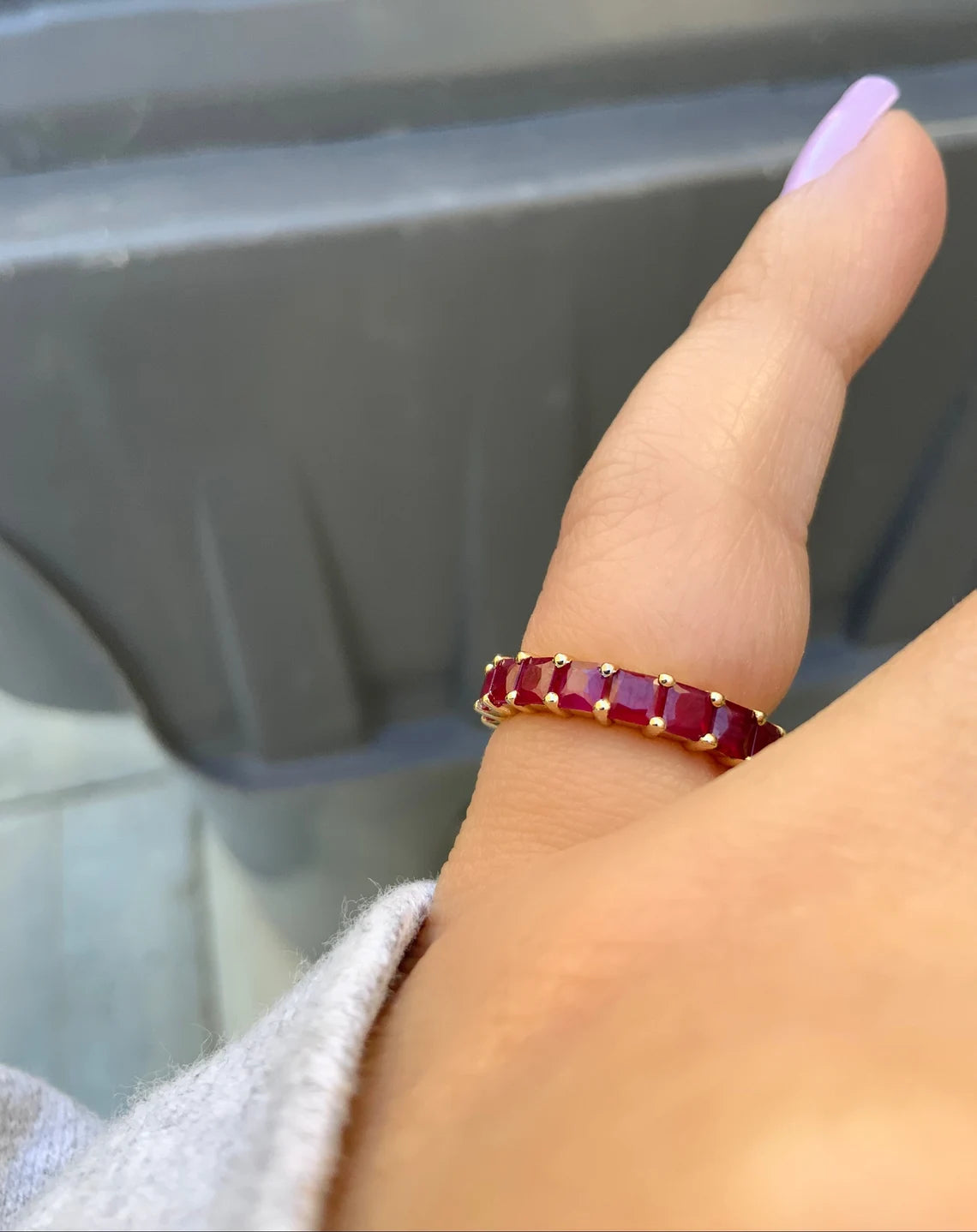 Princess Cut Ruby Band/ 3mm Natural Ruby Eternity Ring/ Shared Prong Ruby Wedding, 40th Anniversary Infinity Ring/ July Birthstone Jewelry