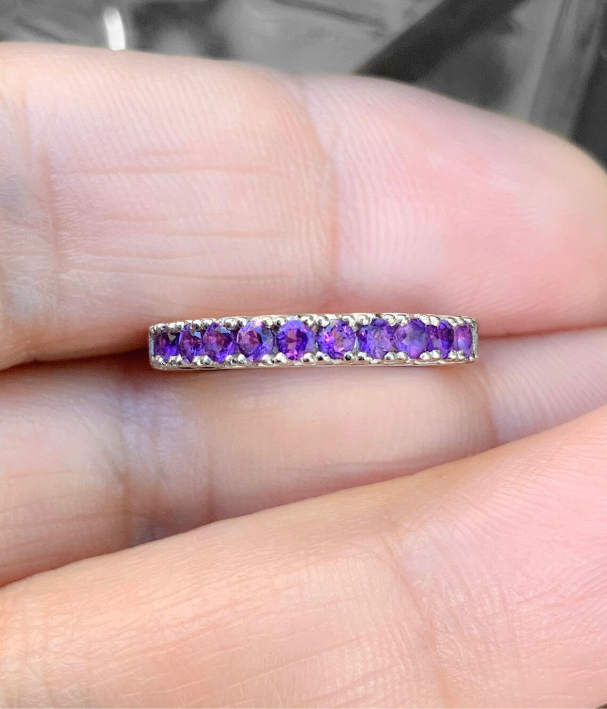 French Pave Amethyst Stacking Ring w 11 Stones/ Wedding 6th Anniversary Ring/ February Birthstone Band/ 14K, 18K or Platinum Amethyst Band