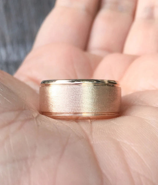 8mm Polished Bevel Edge Matte Wedding Band - 14K, 18K, Platinum Men’s Ring