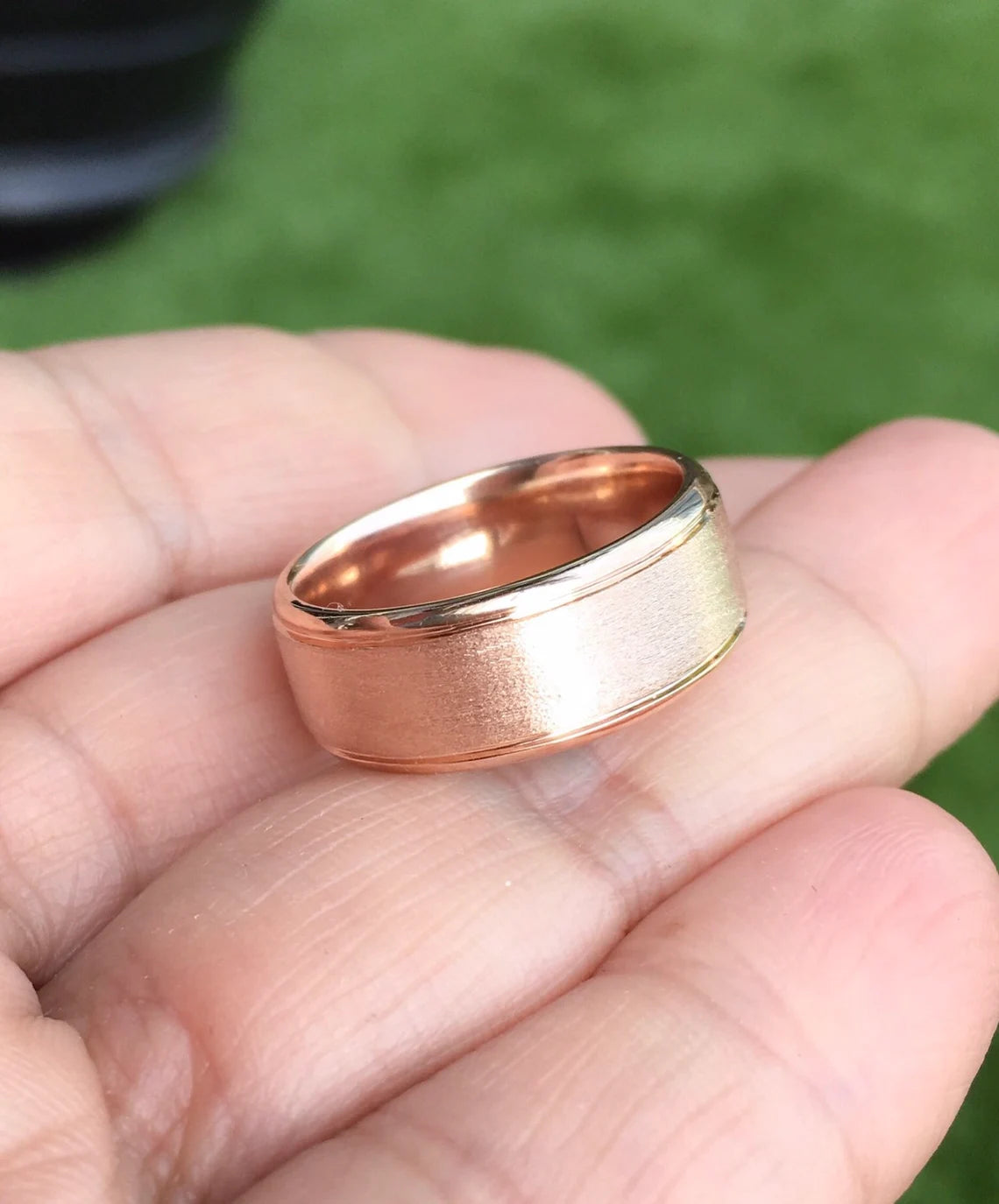 8mm Polished Bevel Edge Matte Wedding Band - 14K, 18K, Platinum Men’s Ring