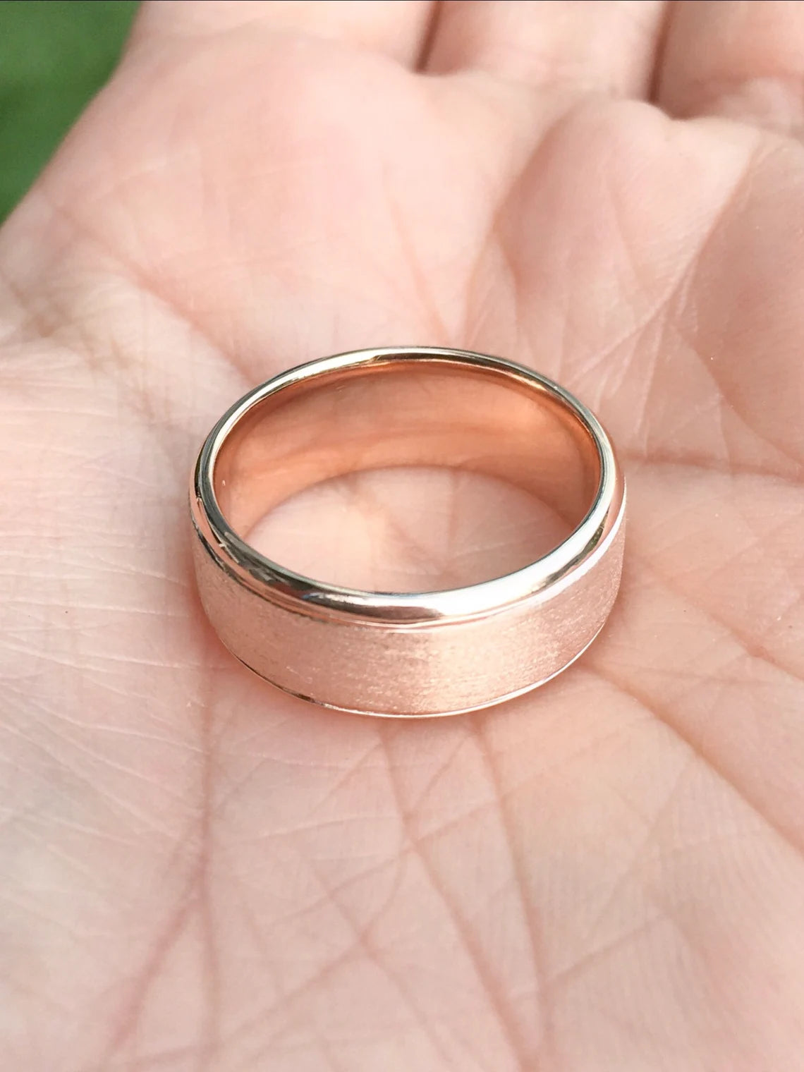 8mm Polished Bevel Edge Matte Wedding Band - 14K, 18K, Platinum Men’s Ring