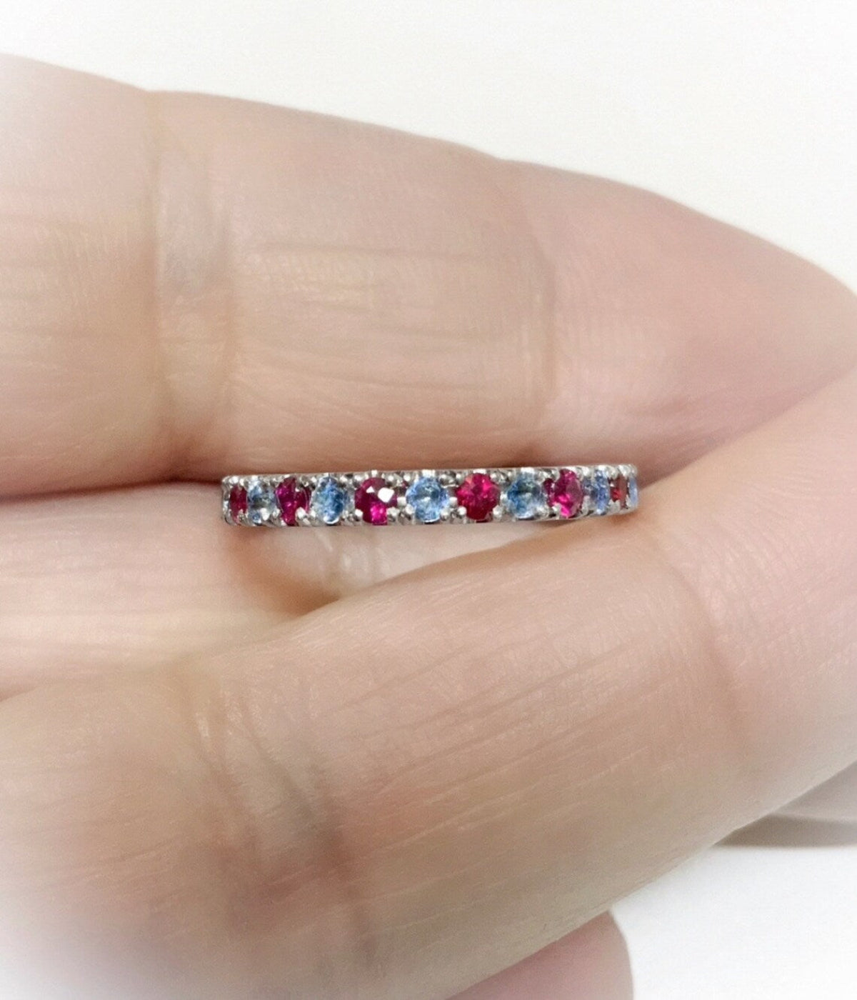 Aquamarine & Ruby Eternity Band - 10K, 14K, 18K Gold or Platinum (March & July Birthstones)