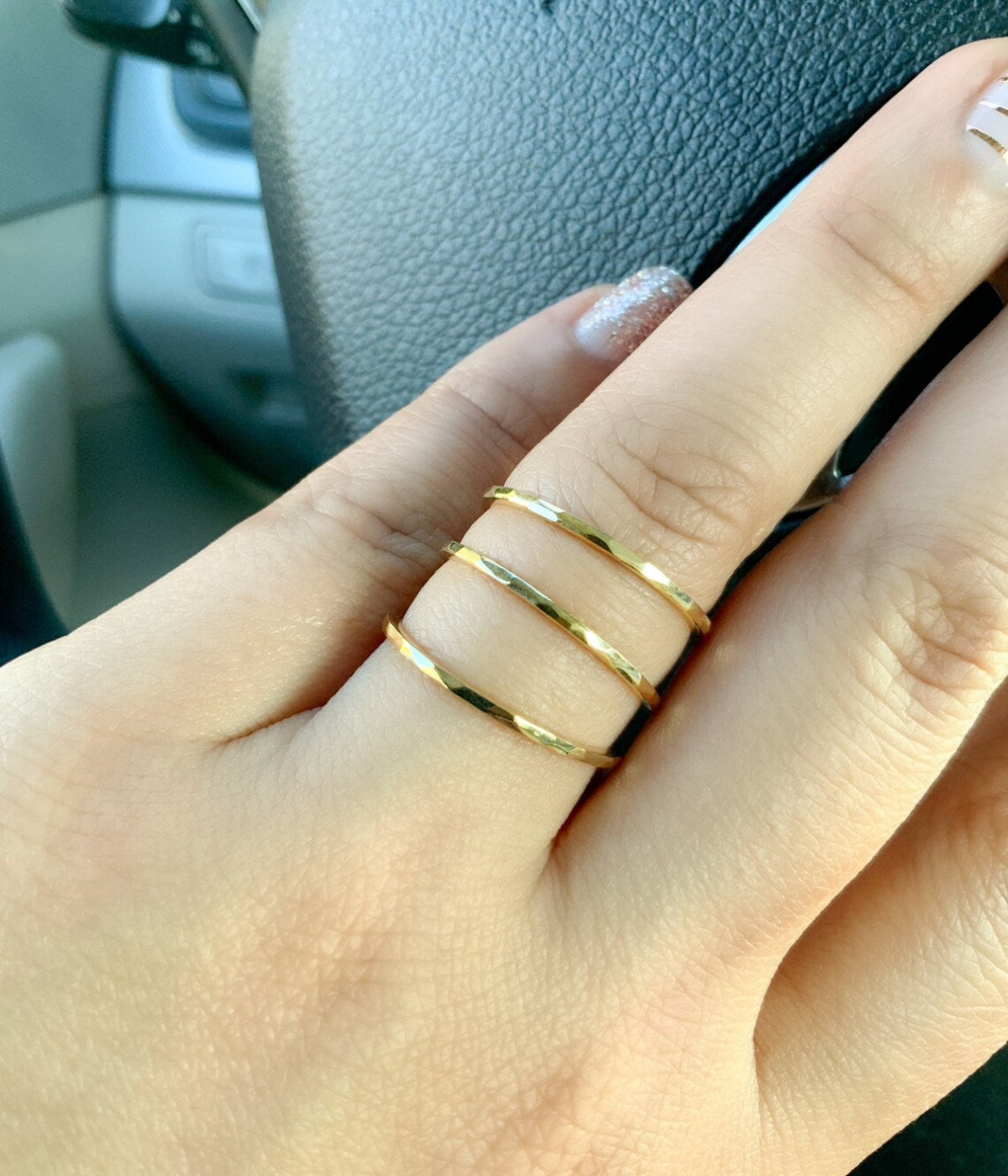 1.5mm Hammered Gold Stacking Ring – 10K, 14K, 18K