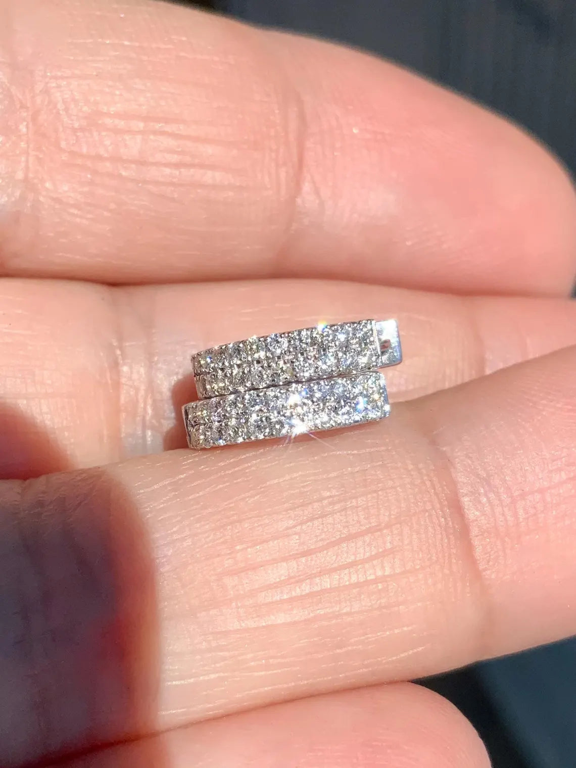 Double Row Diamond Hoop Earring