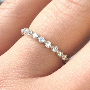 Natural Diamond Floating Bubble Ring/ 2.3mm Half Eternity Diamond Stacking Ring/ Shared One Prong Diamond Dot Ring/ Wedding Anniversary Ring