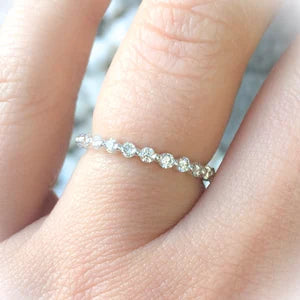 Natural Diamond Floating Bubble Ring/ 2.3mm Half Eternity Diamond Stacking Ring/ Shared One Prong Diamond Dot Ring/ Wedding Anniversary Ring