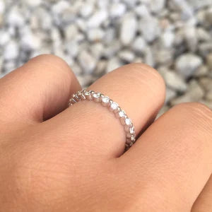 Natural Diamond Floating Bubble Ring/ 2.3mm Half Eternity Diamond Stacking Ring/ Shared One Prong Diamond Dot Ring/ Wedding Anniversary Ring