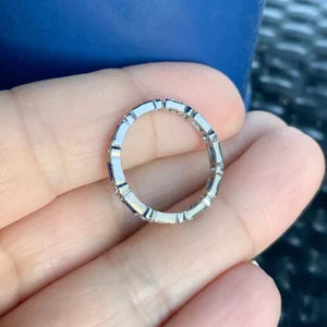 Diamond Sapphire Baguette Dot Milgrain Ring/ Alternating Wedding Eternity Band with Round Diamond & Baguette Blue Sapphire/ 2.5mm Stack Ring