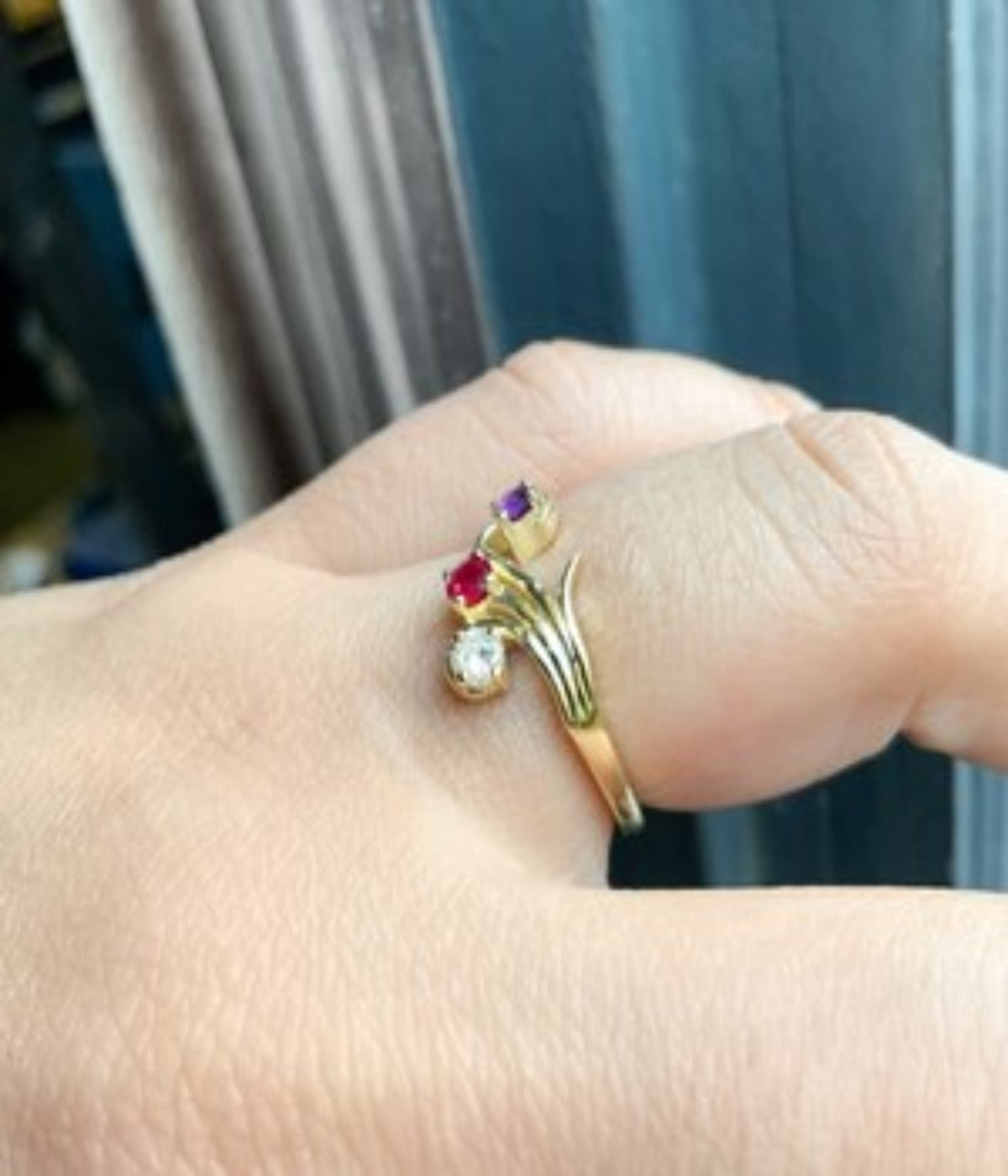 3 Stone Mother's Ring/ Tree Leaf Nature Inspired Floral Design/ Personalized Family Birthstone Twig Ring/ Diamond Ruby Amethyst Branch Ring