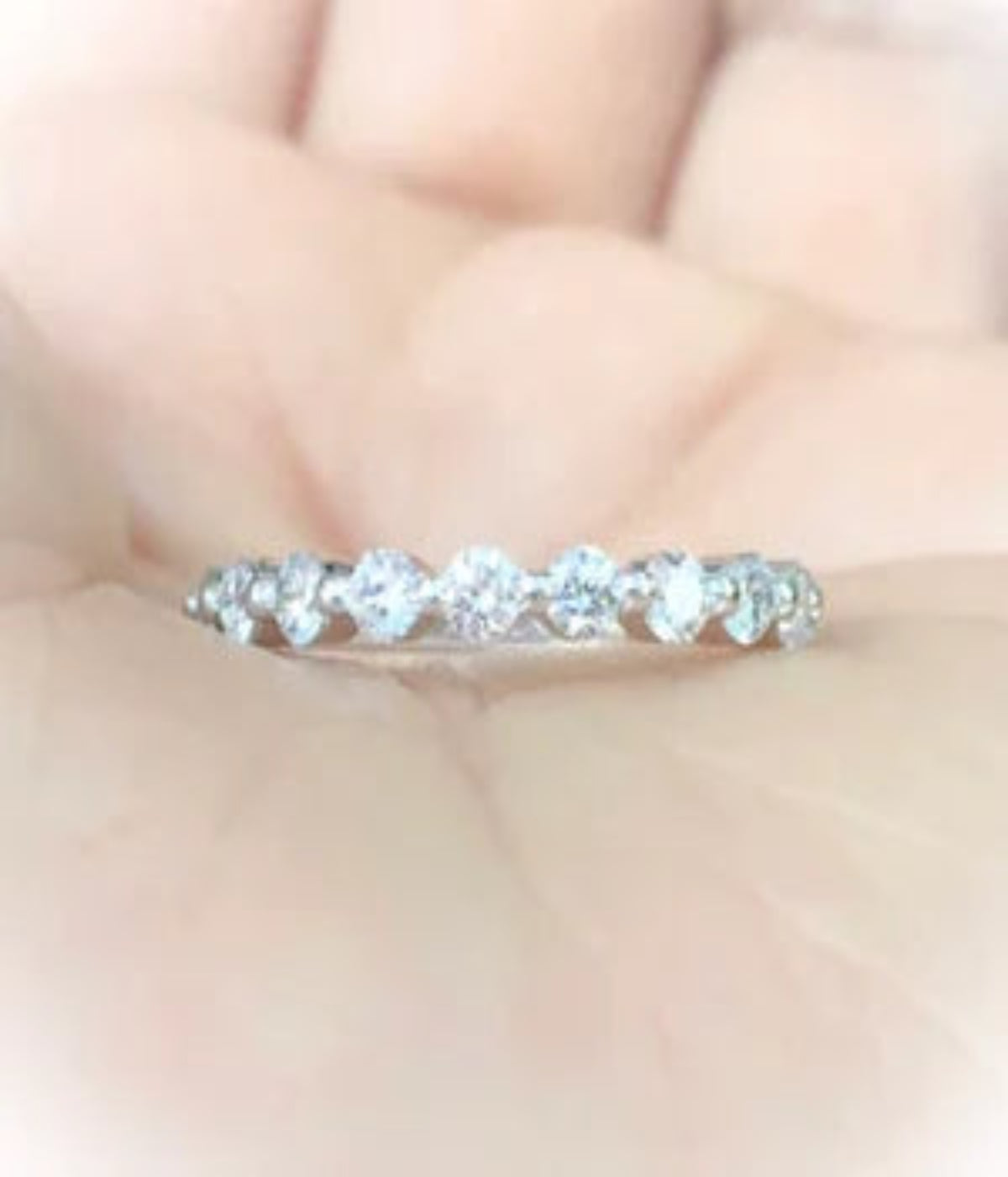 Natural Diamond Floating Bubble Ring/ 2.3mm Half Eternity Diamond Stacking Ring/ Shared One Prong Diamond Dot Ring/ Wedding Anniversary Ring