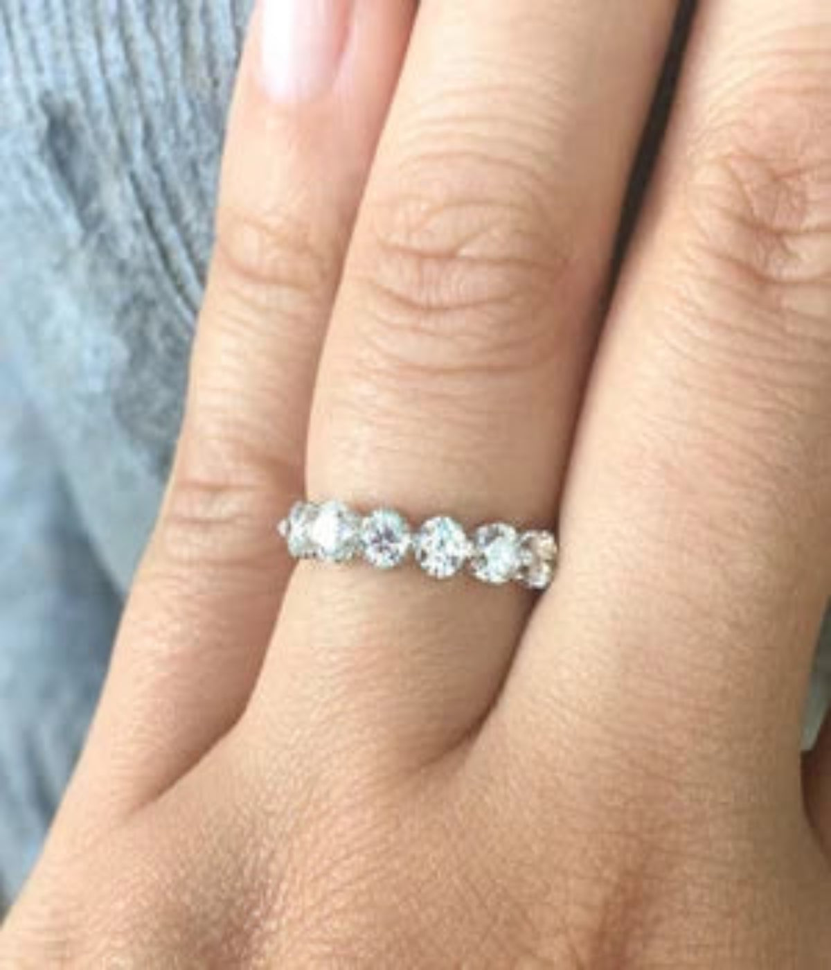 One Carat Lab Grown Diamond Floating Bubble Ring/ 3.5mm Prong Set 6 Stone Diamond Wedding Band/ Diamond Stacking Ring/ 10K 14K 18K Platinum