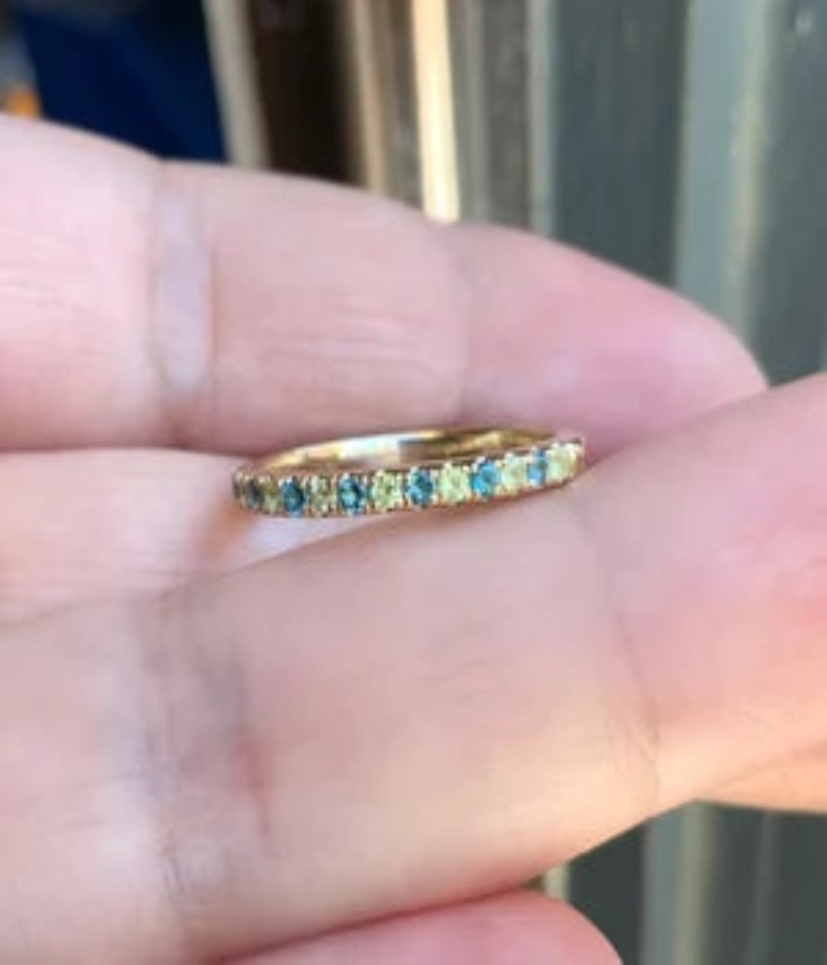 Peridot London Blue Topaz Stacking Ring/ 2mm Pave Half Eternity Band with Alternating Topaz Peridot/ August December Birthstone Mothers Ring