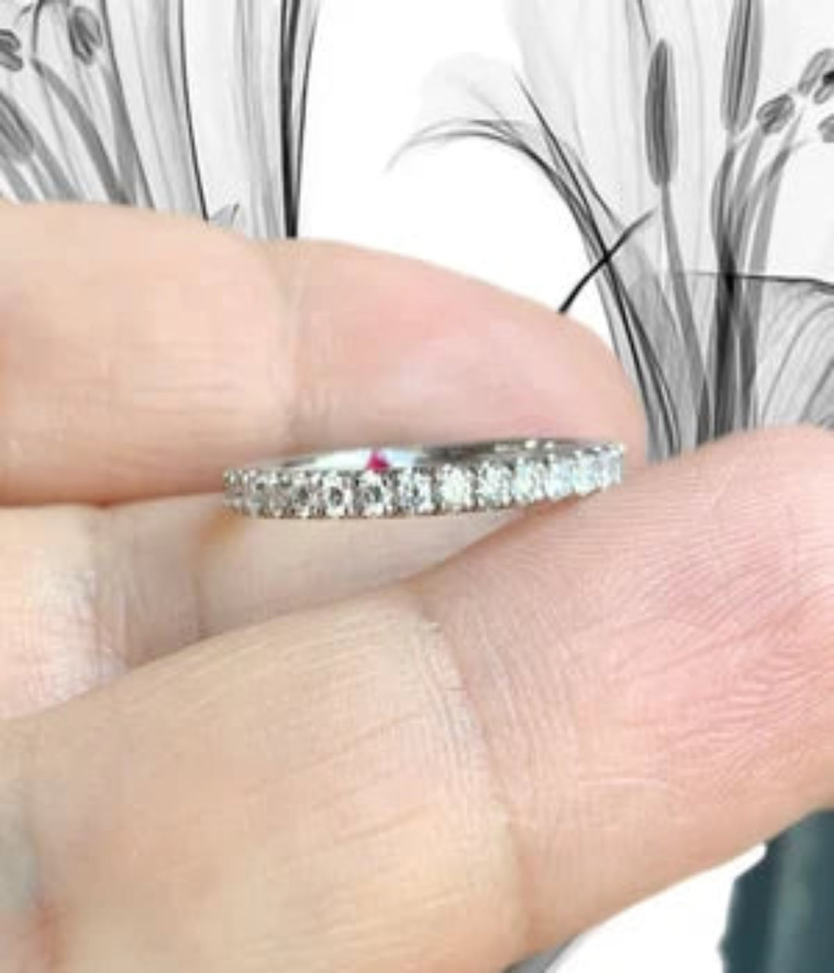 Lab Grown Diamond Ring with Hidden Stone/ Pave 3/4 Eternity 2mm Wedding Band Personalized with Secret Hidden Birthstone/ Gold or Platinum