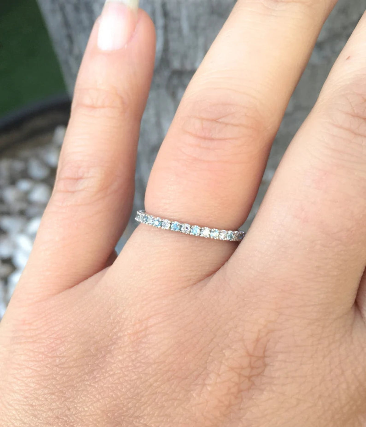 Blue Zircon Diamond Band