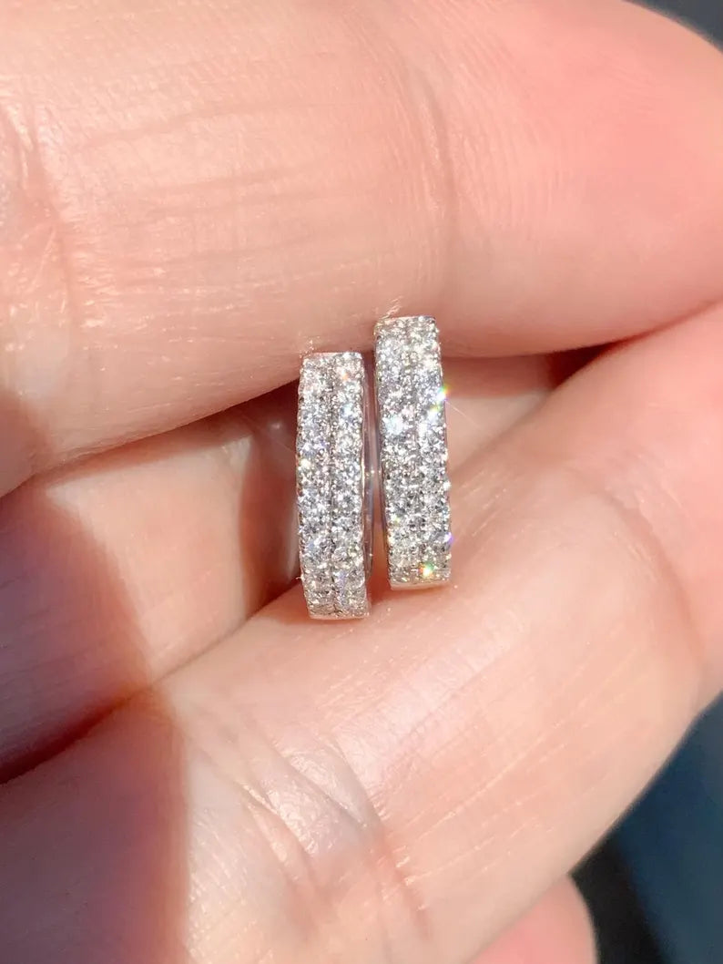 Double Row Diamond Hoop Earring