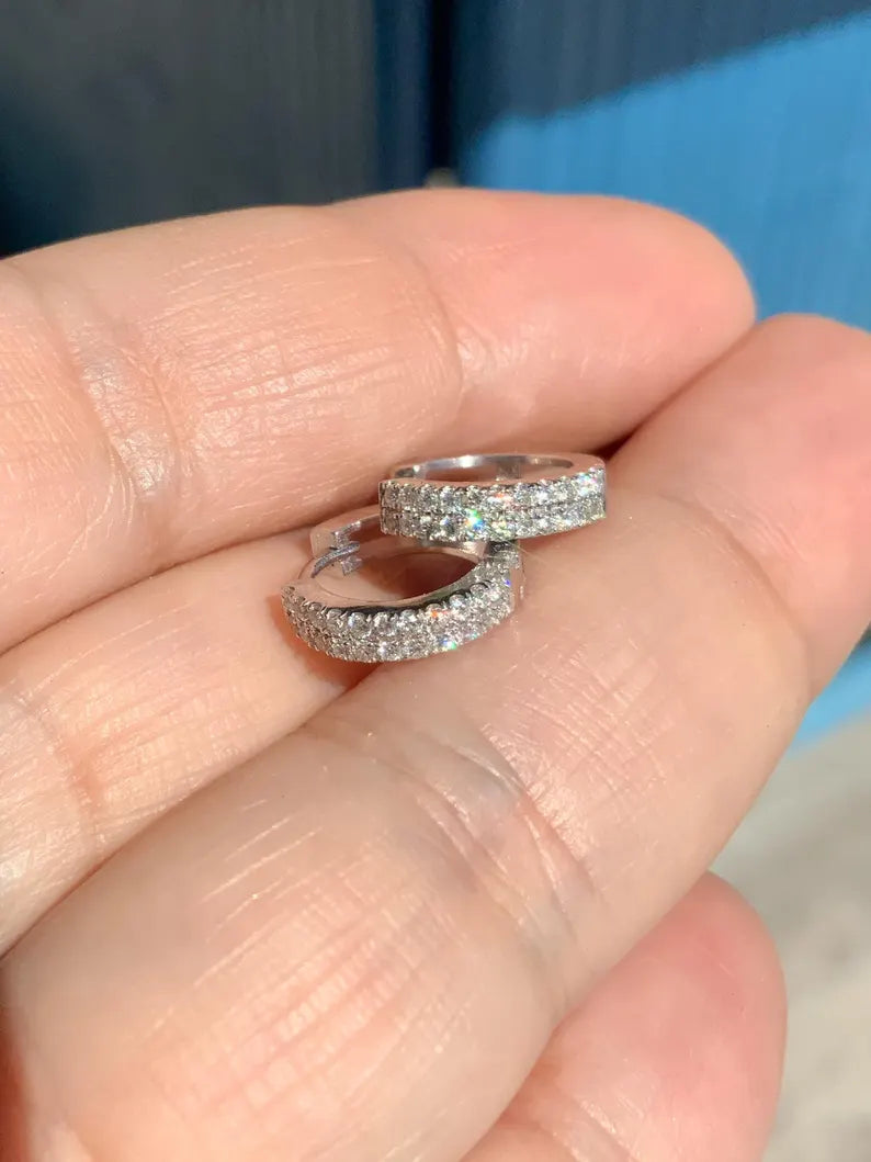 Double Row Diamond Hoop Earring