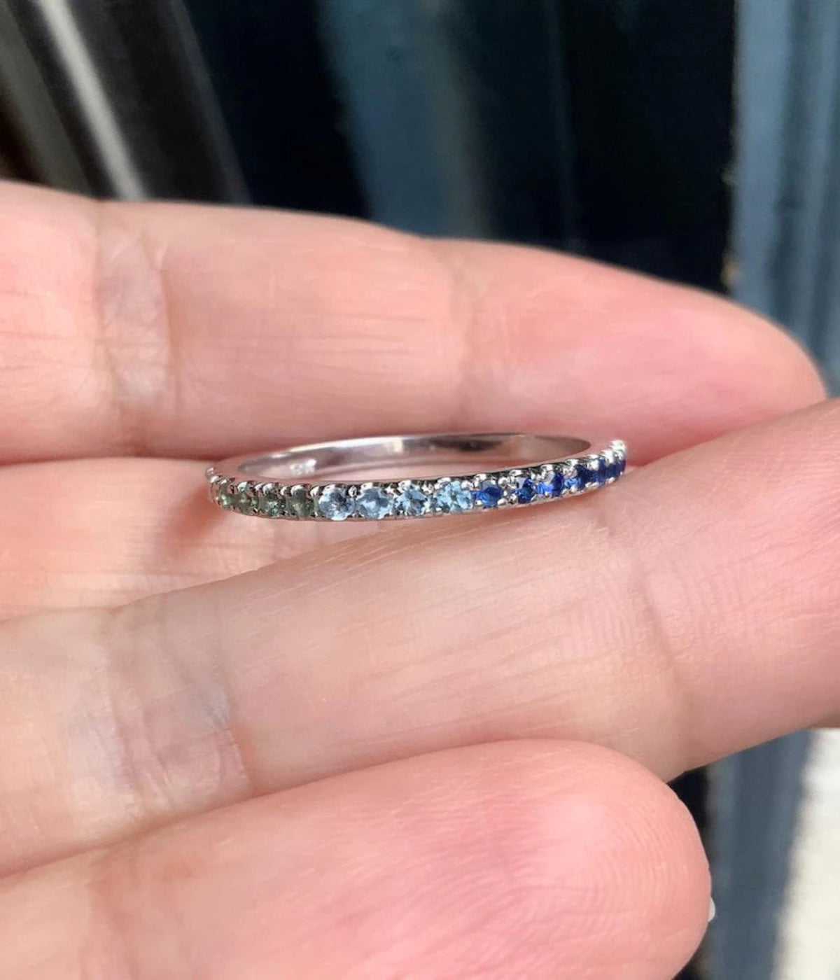 Gradient Blue Green Pave Ring