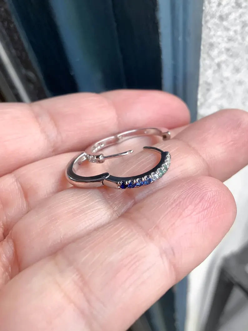 Gradient Blue Green Huggie Hoop Earring