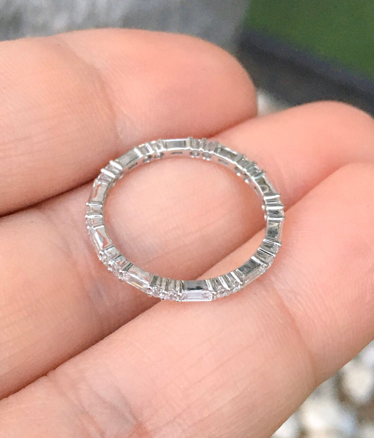 Natural Diamond Baguette Round Spacer 1.7 MM Band/ Full Eternity Wedding Anniversary Ring/ Diamond Baguette Dot 1.7 MM Stacki