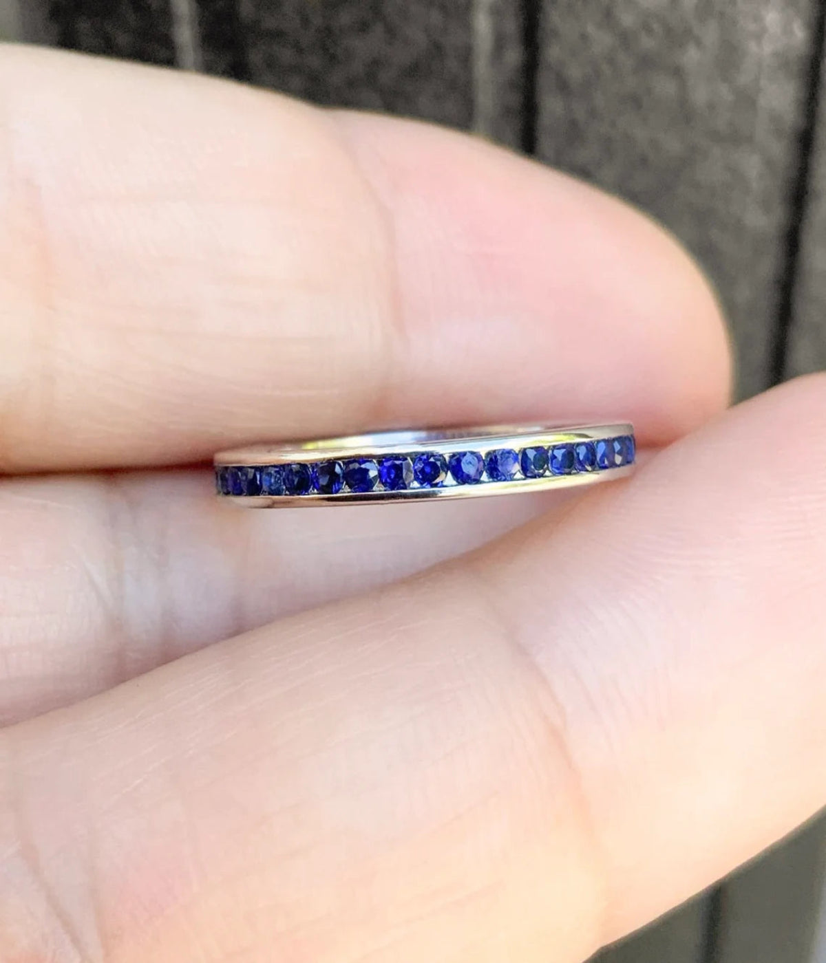 Blue Sapphire Channel Set Ring/ 2.3mm Full Eternity Blue Sapphire Wedding Anniversary Band/ Blue Sapphire September Birthstone Stacking Ring