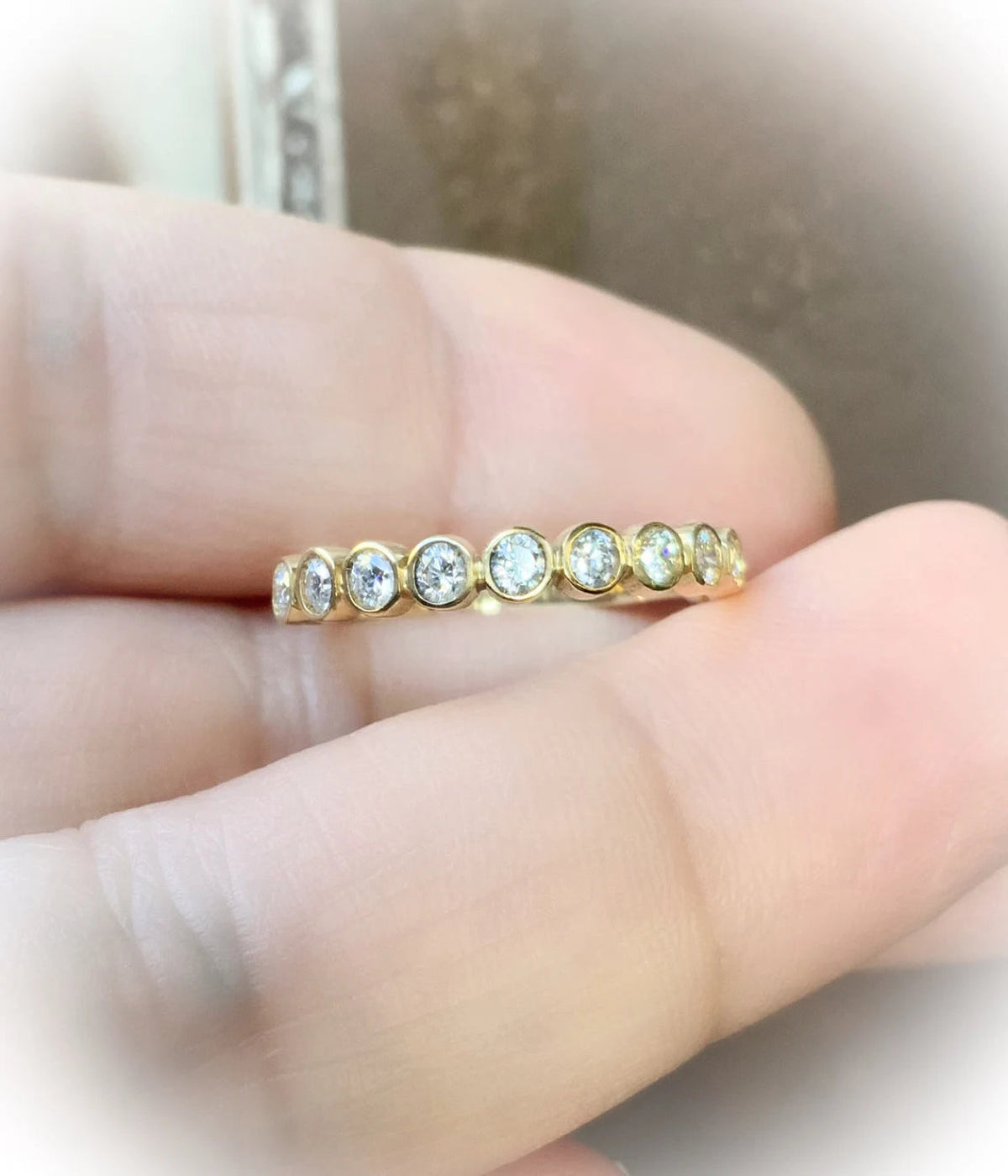 Lab Grown Diamond Bezel Set Band/ 3mm Bubble Dot Band/ Scalloped Lab Grown Diamond Wedding Band/ Diamond Stacking Ring/ 10K 14K 18K Platinum