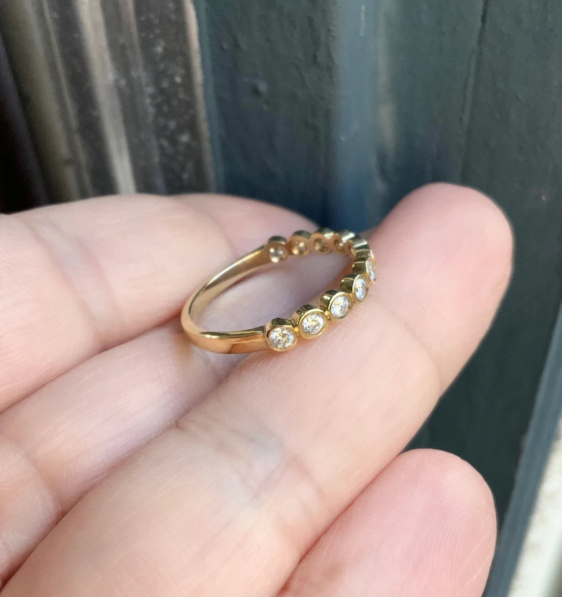 Lab Grown Diamond Bezel Set Band/ 3mm Bubble Dot Band/ Scalloped Lab Grown Diamond Wedding Band/ Diamond Stacking Ring/ 10K 14K 18K Platinum