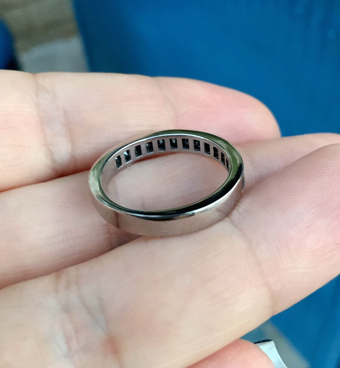 Channel Set Black Diamond Band/ Princess Cut Half Eternity Unisex Ring/ 3.5mm Black Diamond Mens Womens Wedding Band/ 10K 14K 18K Platinum