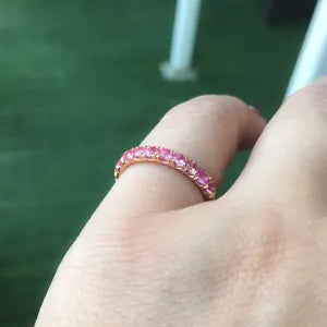 Pink Sapphire Half Eternity Band Pave Sapphire Band Ring 3mm Wedding Anniversary Pave Pink Sapphire Gaurd Band September Birthday Stack Ring
