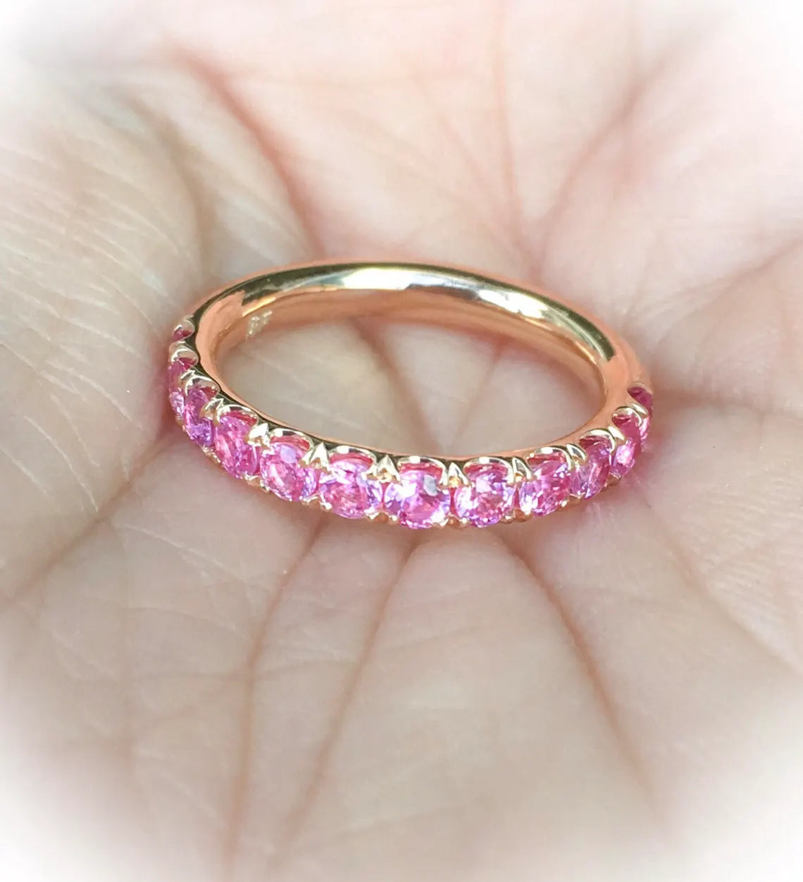 Pink Sapphire Half Eternity Band Pave Sapphire Band Ring 3mm Wedding Anniversary Pave Pink Sapphire Gaurd Band September Birthday Stack Ring