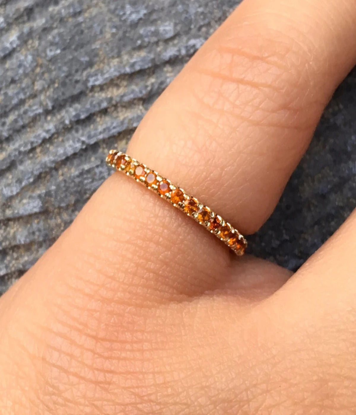 Citrine Eternity Band Ring - 1.8mm Pave Gold Band (Solid Gold)