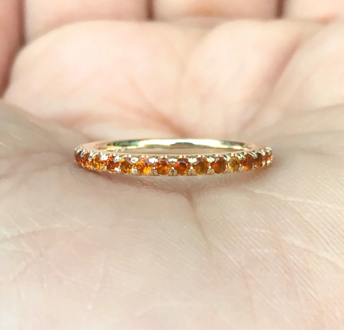 Citrine Eternity Band Ring - 1.8mm Pave Gold Band (Solid Gold)