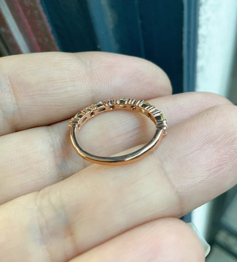 Peridot Diamond Band/ Alternating Marquise Peridot Half Eternity Stacking Ring/ August Birthstone Wedding Anniversary Ring/ Push Present